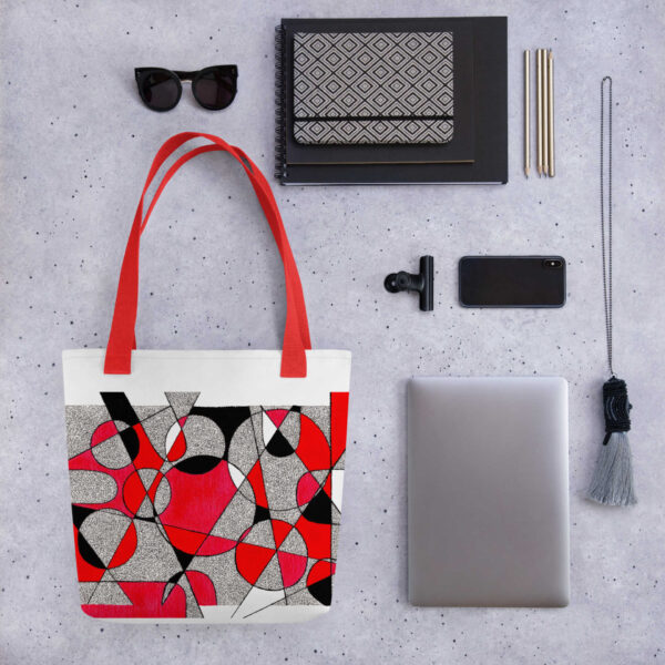 Red Geometry – design shopper női vászontáska - Image 7